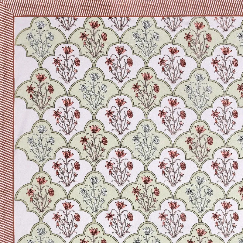 BlossomLine Cotton Table Cover - Green,Peach media 6