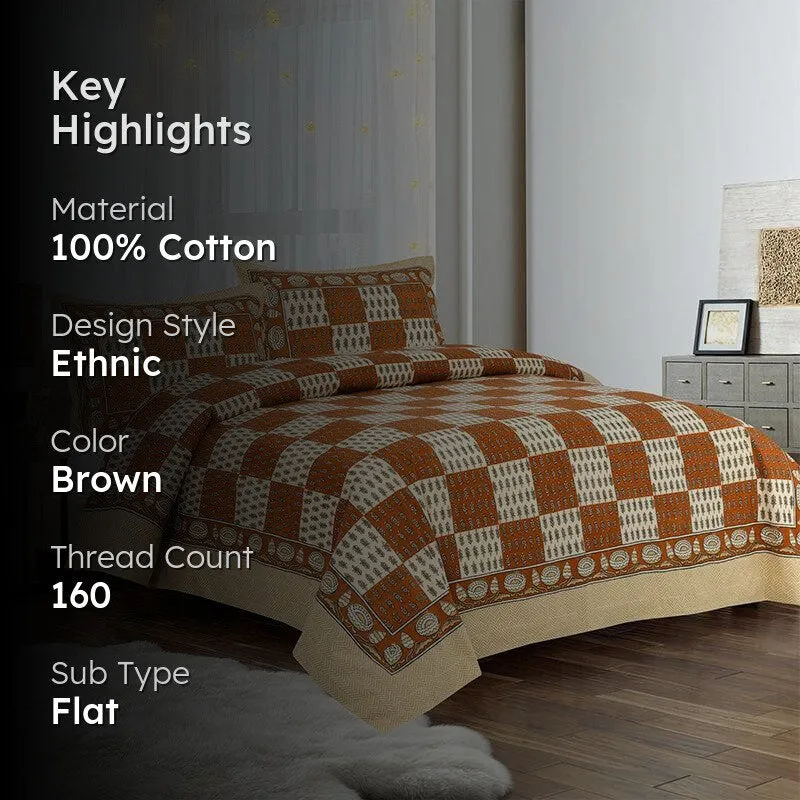 Kumuda Printed Cotton Bedsheet (Brown) - 160 TC media 2