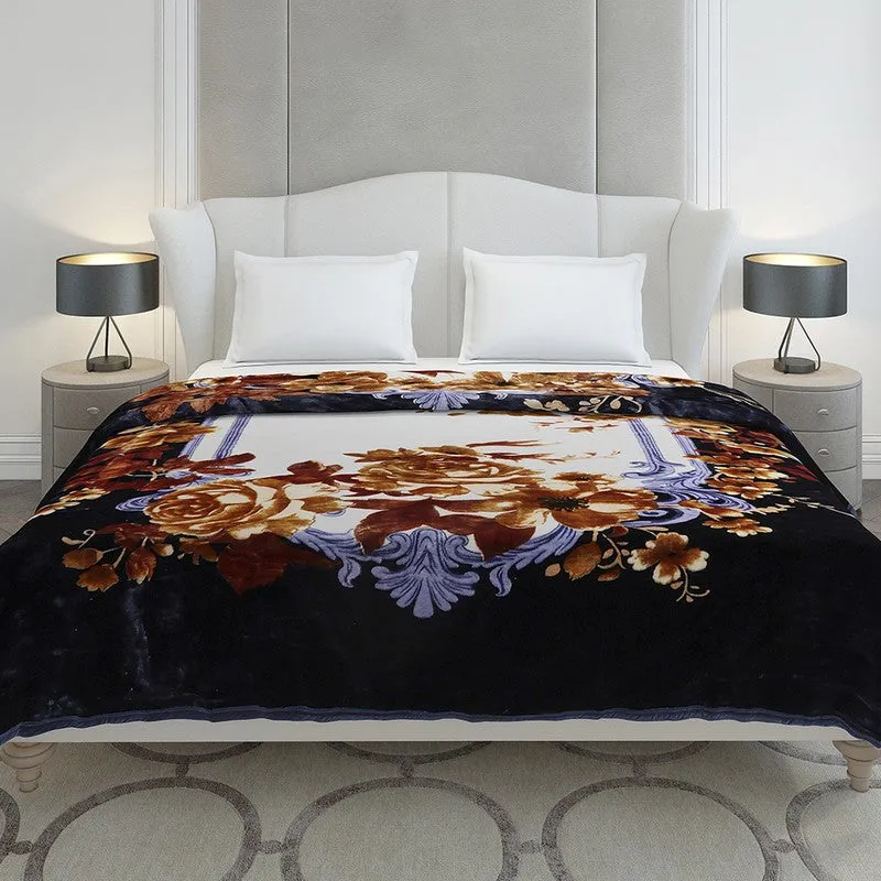 Monte Carlo Midnight Blossom Blanket (Navy,Brown) - 947 GSM media 3