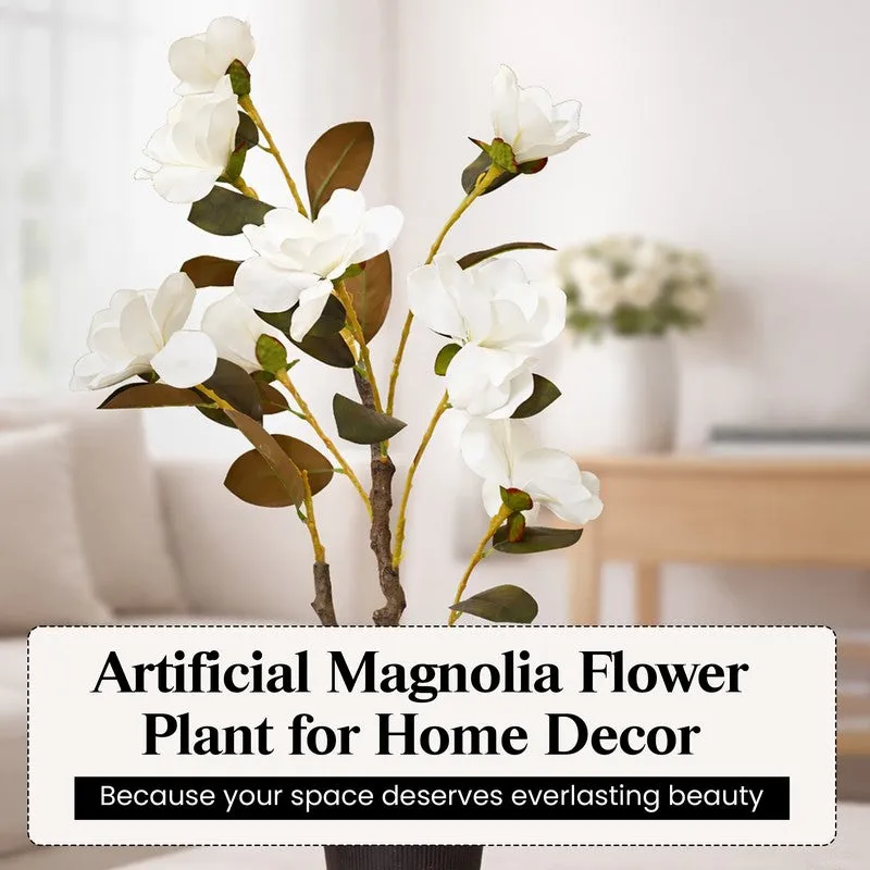 EternaFlora Magnolia Artificial Plant With Black Plastic Pot - 91 cm (3 ft) media 9