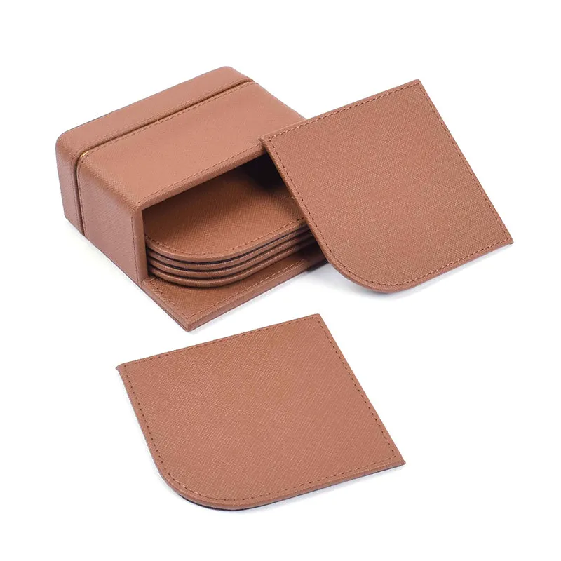Ceastra Faux Leather Coaster (Brown) - Seven Piece Set media 4