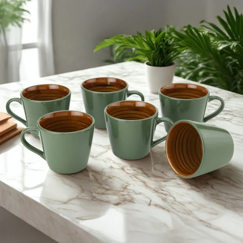 Karvaa Ceramic Tea Cup (175 mL Each)/Olive Green)- Set of Six media 1