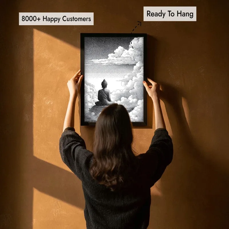 Buddha In Clouded Serenity III Wall Painting With Black Frame media 7