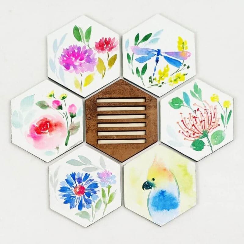 Gracia Blossom Handpainted Coaster -  Set Of Six media 3