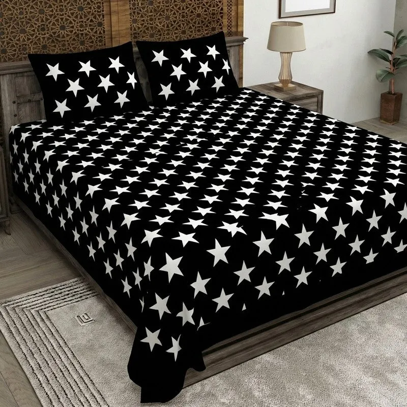 Star Night Cotton Bedsheet (Black,White) - 240 TC media 1