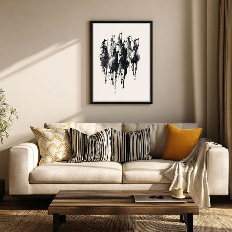 Vintage Horse Gallop Wall Painting With Black Frame media 5