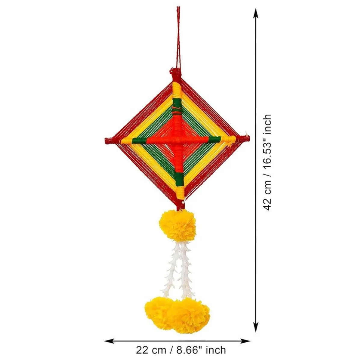 Single square multicolour latkan with yellow pom-pom tassels