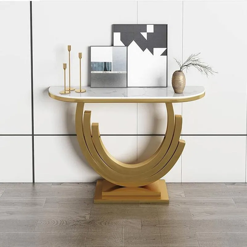 Arch Metal Console Table with Marble Top - Large media 4