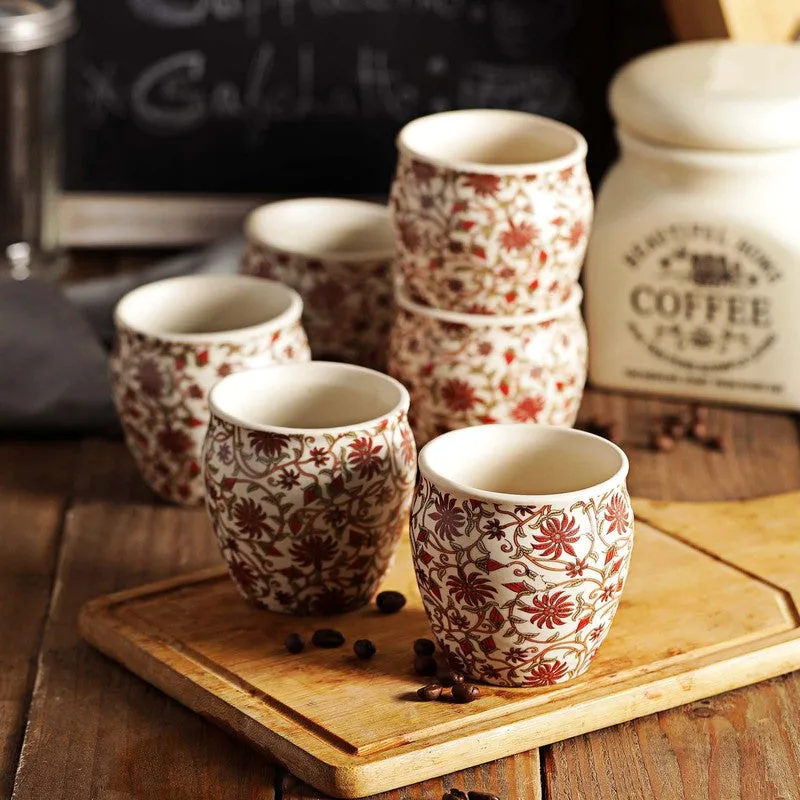 Vintage Red Petal Stoneware Kulhad(190 ml) - Set Of Six media 1