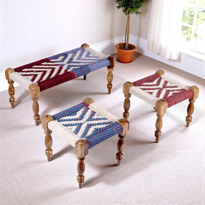 Flexo Sheesham Wooden Bench with Stools (Multicolor) - Three Piece Set media 3