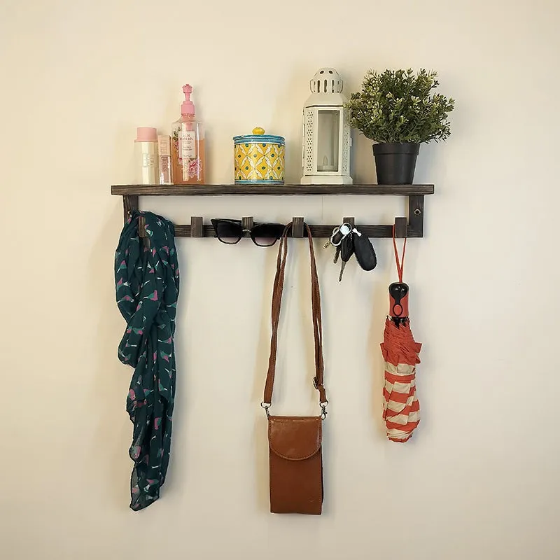 Mantrika Wooden Wall Shelf Organiser with Key Holders media 3