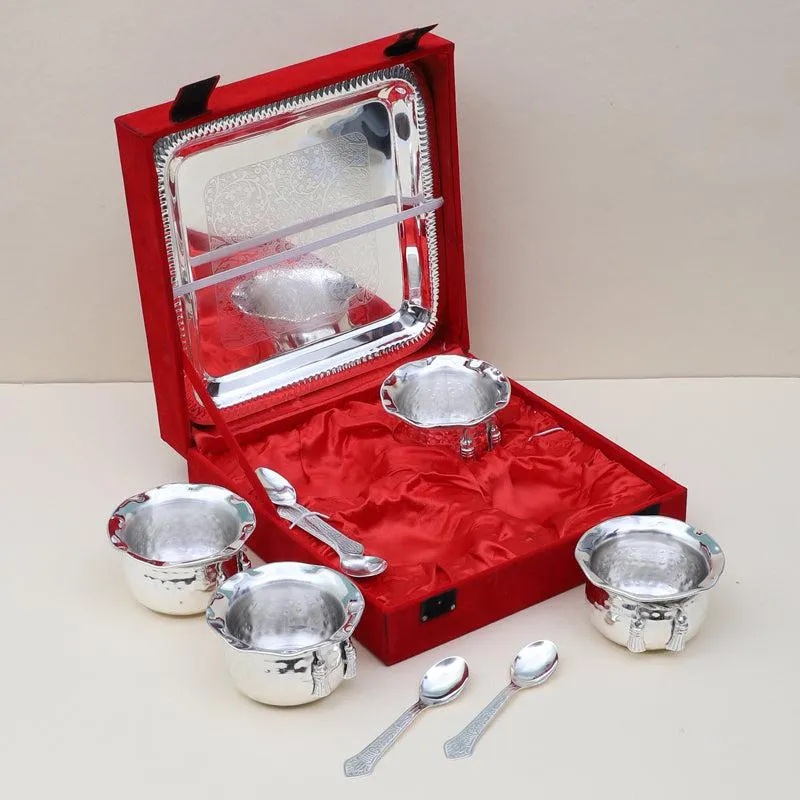 Karuna Silver Bowl With Spoon & Tray (200 ML) - Set Of Nine media 3
