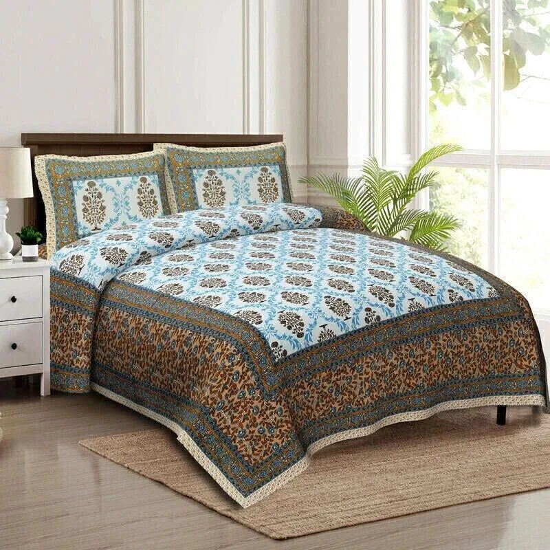 Floraa Cotton Bedsheet (Brown,Blue) - 240 TC media 3