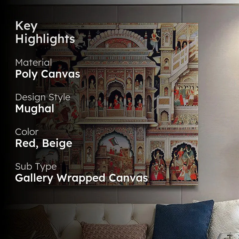Rajasthani Historic Palace Scene Poly Canvas Wall Painting media 2
