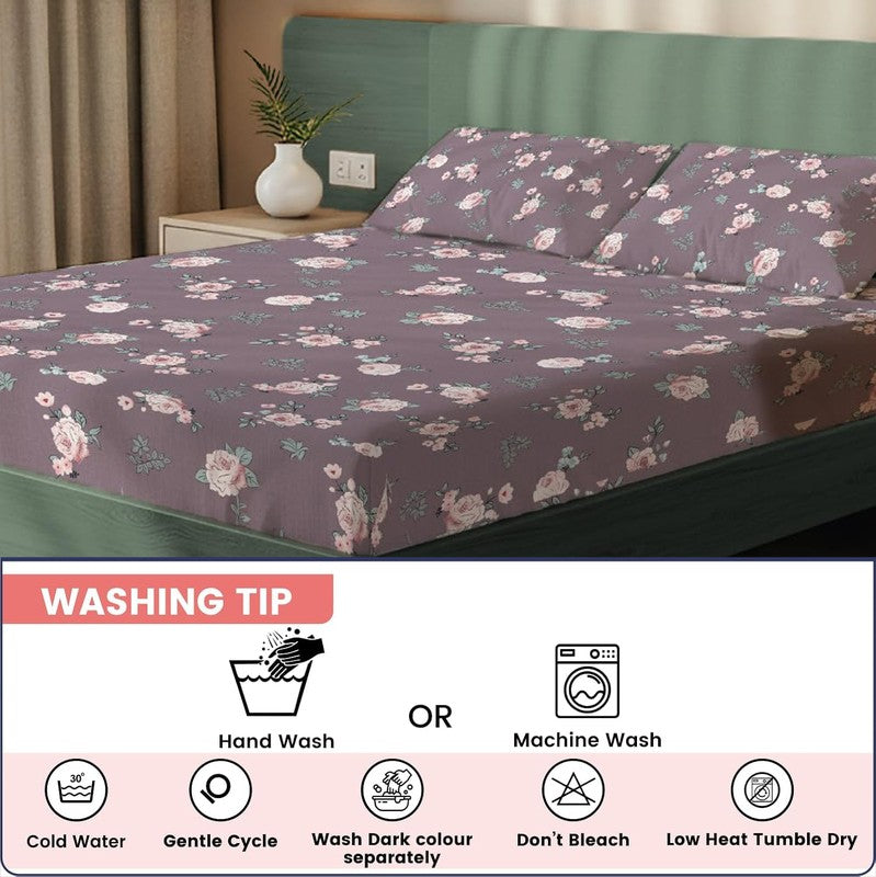 Earthy Petal Floral Cotton Bedsheets (Brown) - 200 TC media 7
