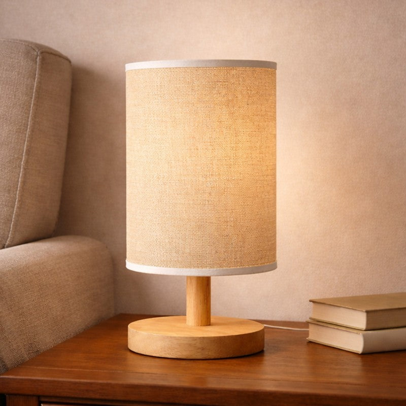 Natural Grain Jute Wooden Table Lamp - Beige