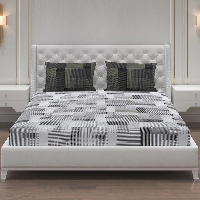 Monte Carlo Checkora Cotton Bedsheet (White,Olive Green) - 104 TC media 3