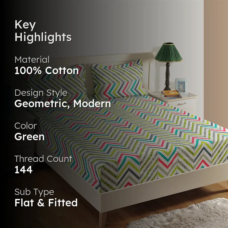 Swayam Arsh Sparkle Cotton Bedsheet (Green) - 144 TC media 2