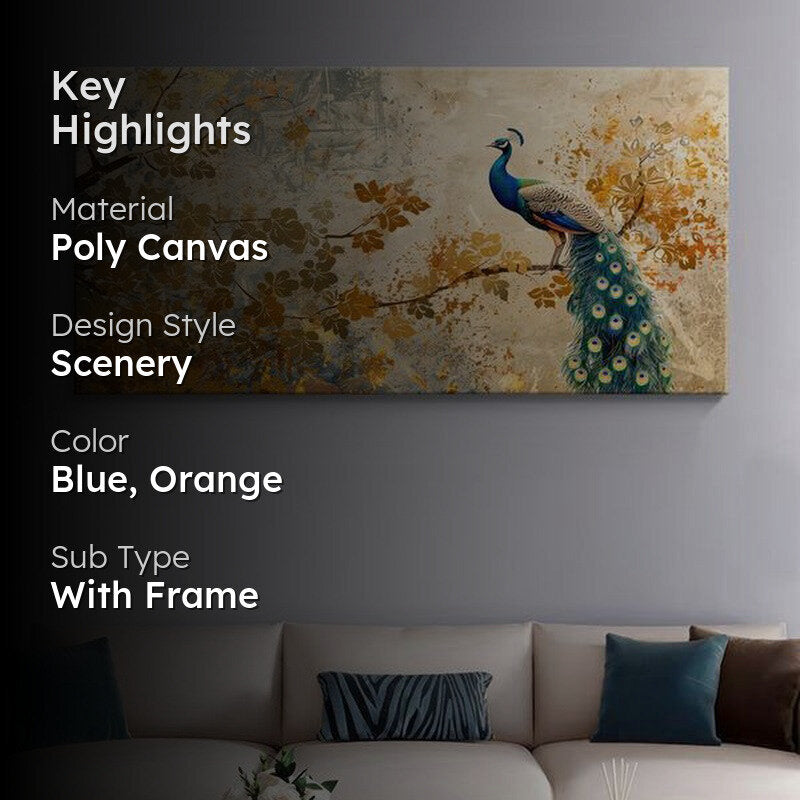 Graceful Peacock And Foliage-Themed Poly Canvas Wall Painting media 2