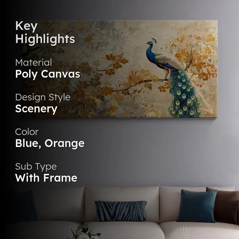 Graceful Peacock And Foliage-Themed Poly Canvas Wall Painting media 2