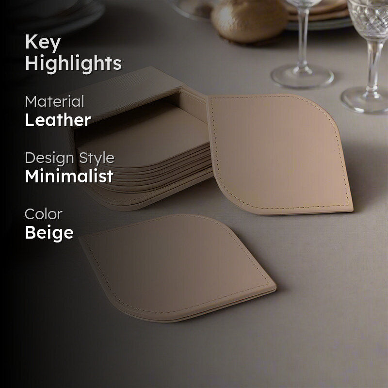 Veltrix Faux Leather Coaster (Beige) - Seven Piece Set media 2