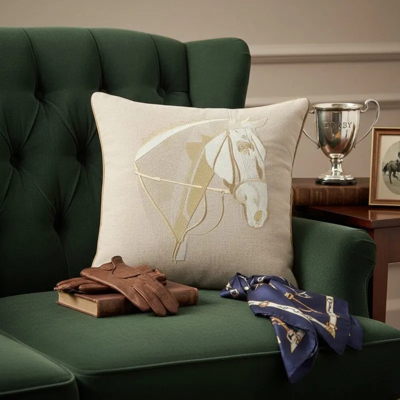 Equine Embroidered Cushion cover (Beige) - Set Of Two media 5