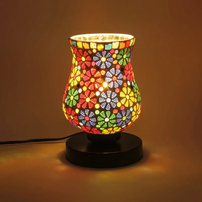 Embervia Mosaic Glass Table Lamp With Wooden Base - Multicolor media 5