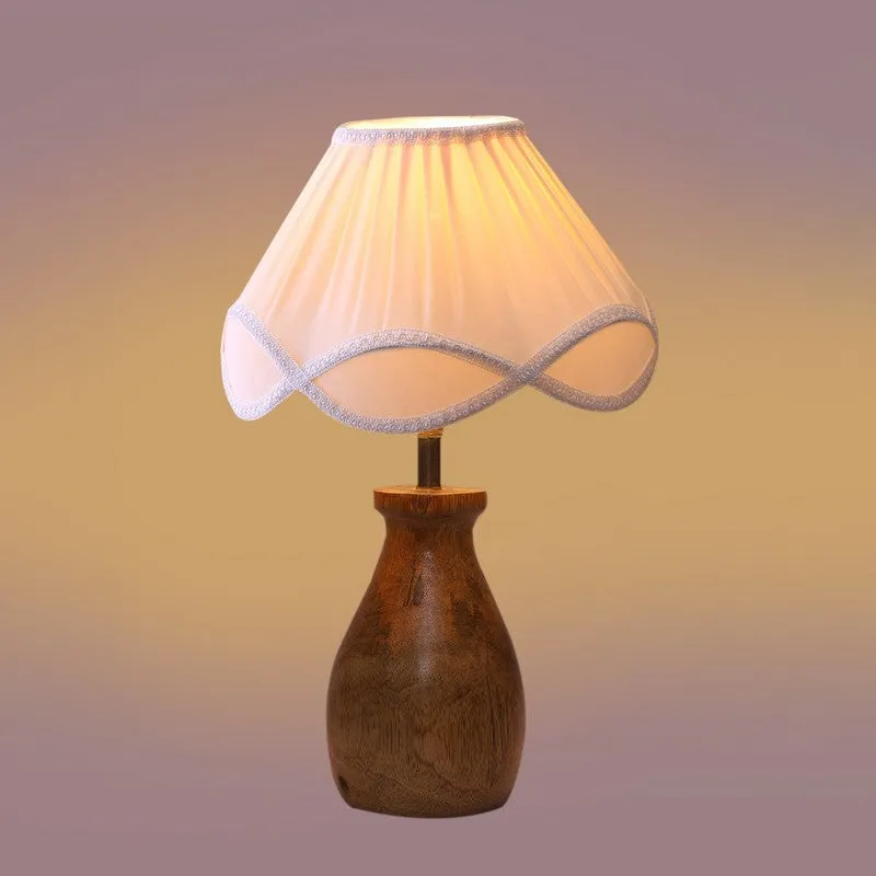 Glowflame Cotton Table Lamp With Wooden Base - White media 6