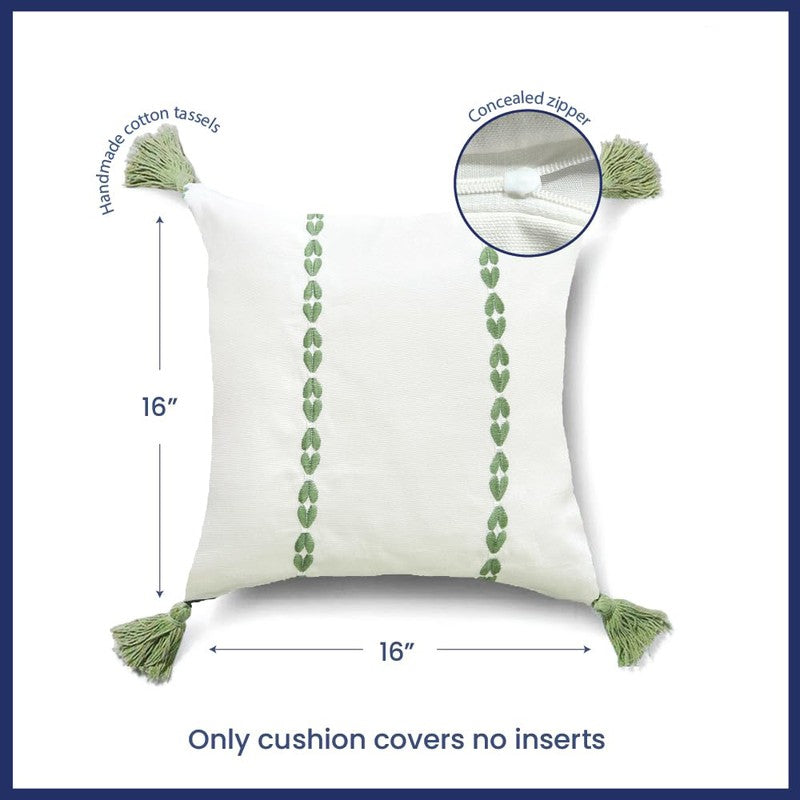 Urban Space Minimal Boho White & Green Cotton Cushion Covers - Set Of Two media 5
