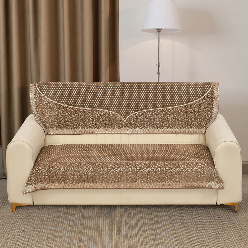 Petite Leaves Chenille Sofa Cover - Light Brown media 3