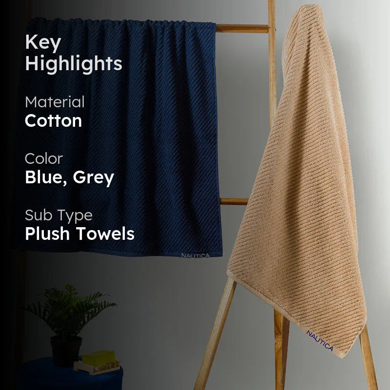 Nautica Riviera Soft Cotton Bath Towel (Navy Blue & Light Tan) - Set Of Two media 2