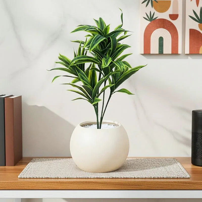 Edeth Artificial Dracaena Plant With Black Plastic Pot - 1.3 Feet media 1