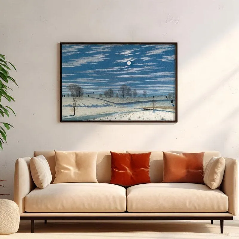 Moonlit Winter Landscape Wall Painting - Black Frame media 4