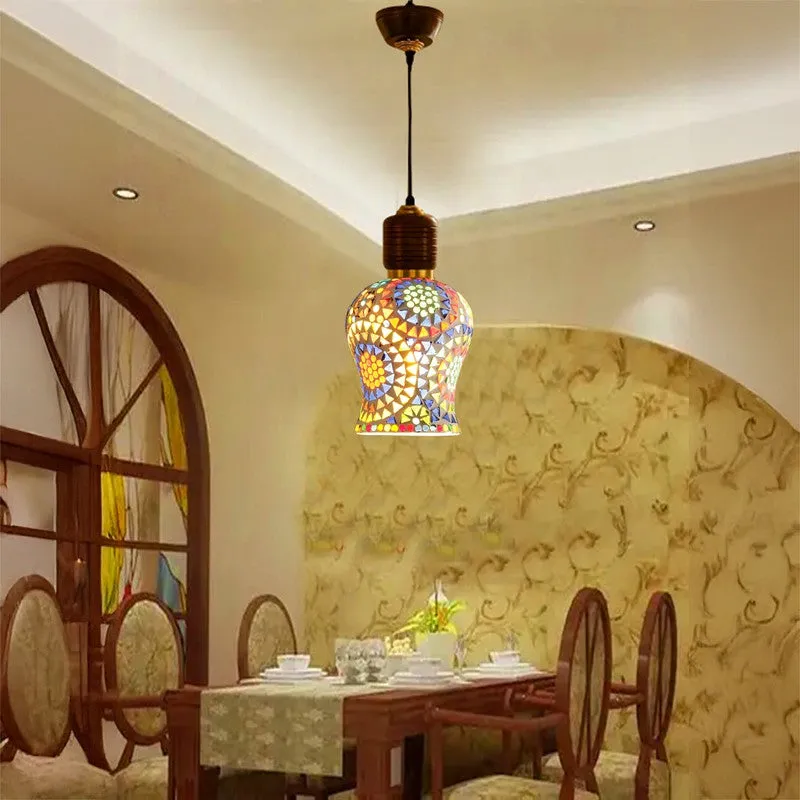 Mosaic Grid Pendant Wooden Ceiling Lamp media 2