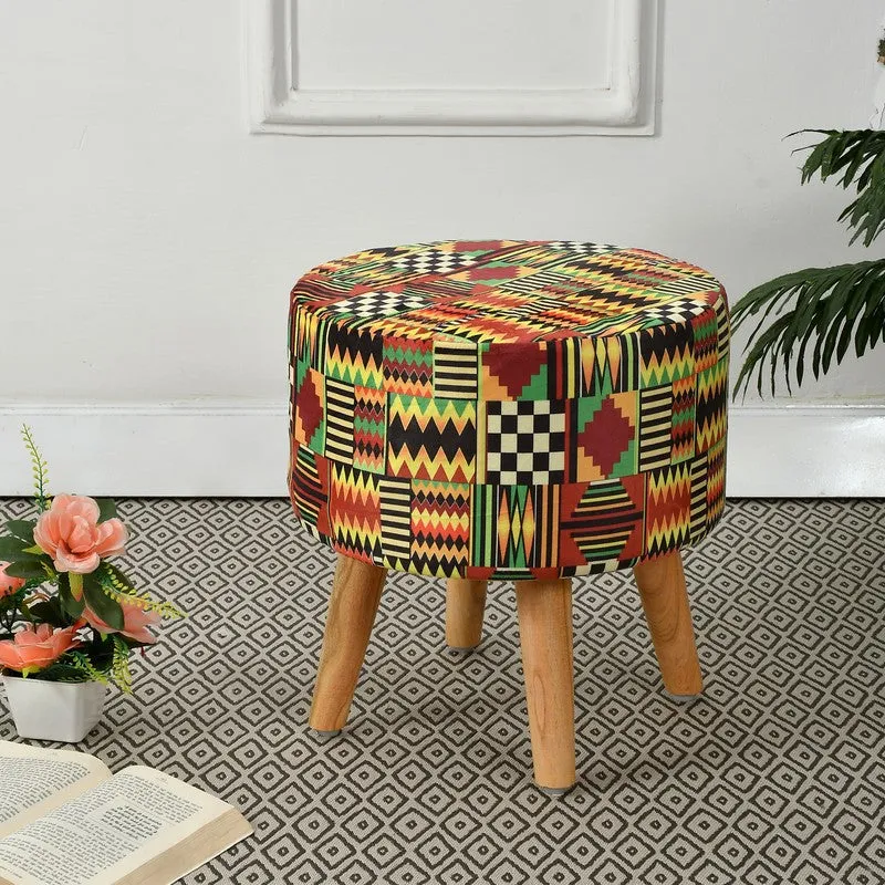 Colorway Kente-print Multicolor Engineered Wood Ottoman media 1