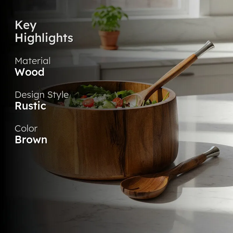 Aurelia Wood Salad Bowl with Serving Spoons (2750 Ml) - Three Piece Set media 2