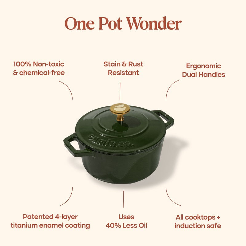 Cumin Co Enamel Cast Iron Cooking Pot (1200 mL) - Green media 4