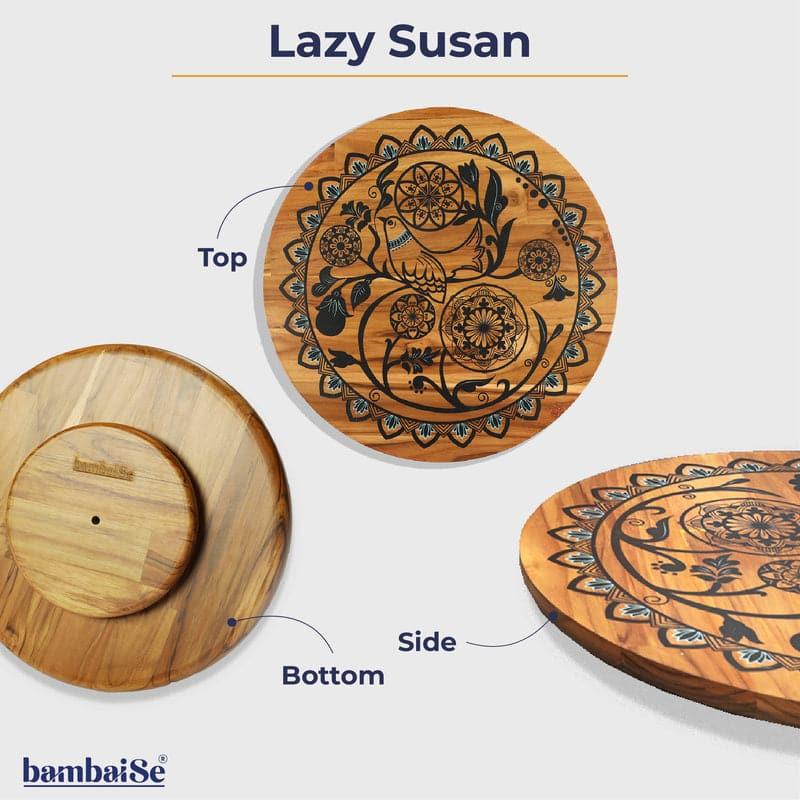 Lora Mandala Teak Wood Rotating Platter media 6