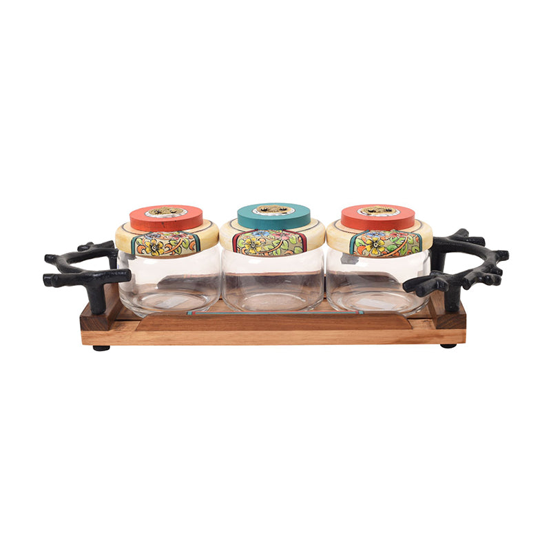 Ulka Glass Jar Set (150 mL Each) With Wooden Tray - Four Piece Set media 4