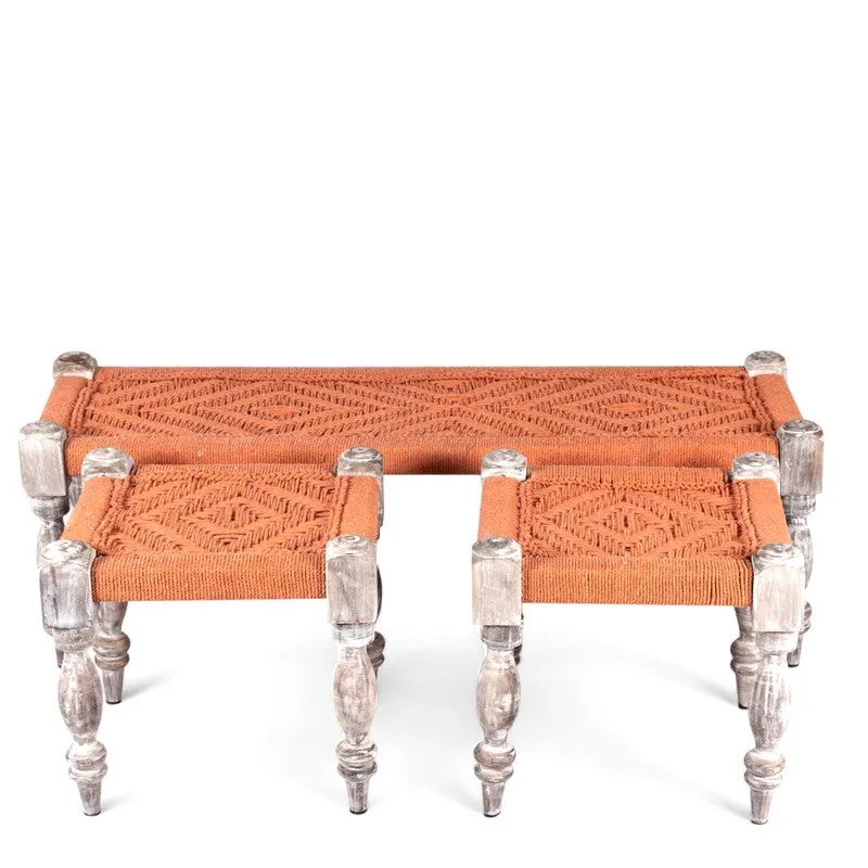 Crixo Sheesham Wooden Bench with Stools (Orange) - Three Piece Set media 4