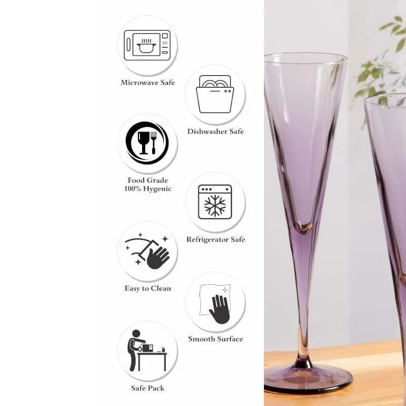 Pasabahce Twig Drop Purple Flute Glasses (150 ML) - Set Of Six media 4