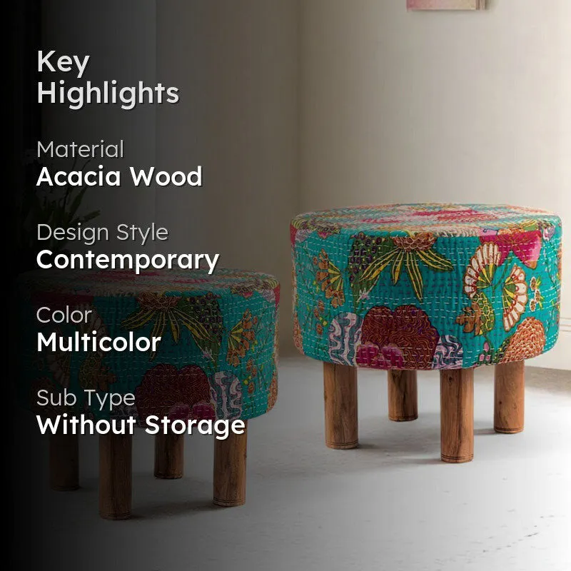 Lverix Acacia Wooden Ottomans (Multicolor) - Set Of Two media 2