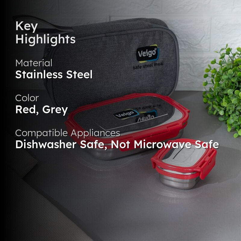 Delico Pack Red Lunch Box With Insulated Pouch (775 mL /150 mL) - Three Piece Set media 2