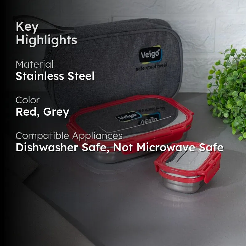 Delico Pack Red Lunch Box With Insulated Pouch (775 mL /150 mL) - Three Piece Set media 2