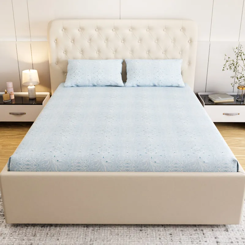 Meadow Ethnic Cotton Bedsheet (Blue) - 180 TC media 4