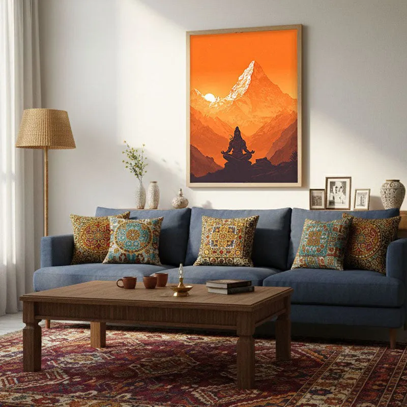 Mahadev Meditating Blissful II Wall art - Natural Brown Frame media 4