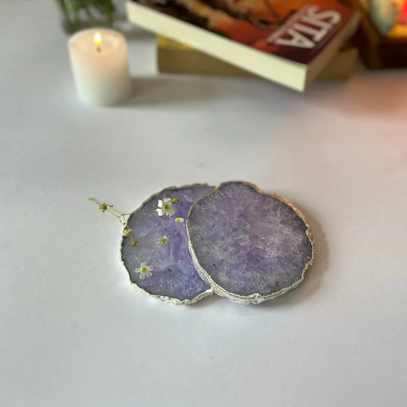 Byrona Handcrafted Crystal Agate Coaster (Purple) - Set Of Two media 4