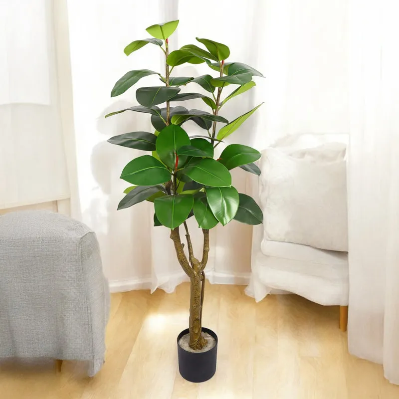 Verdiq Artificial Rubber Plant With Black Plastic Pot - 5 Feet media 3
