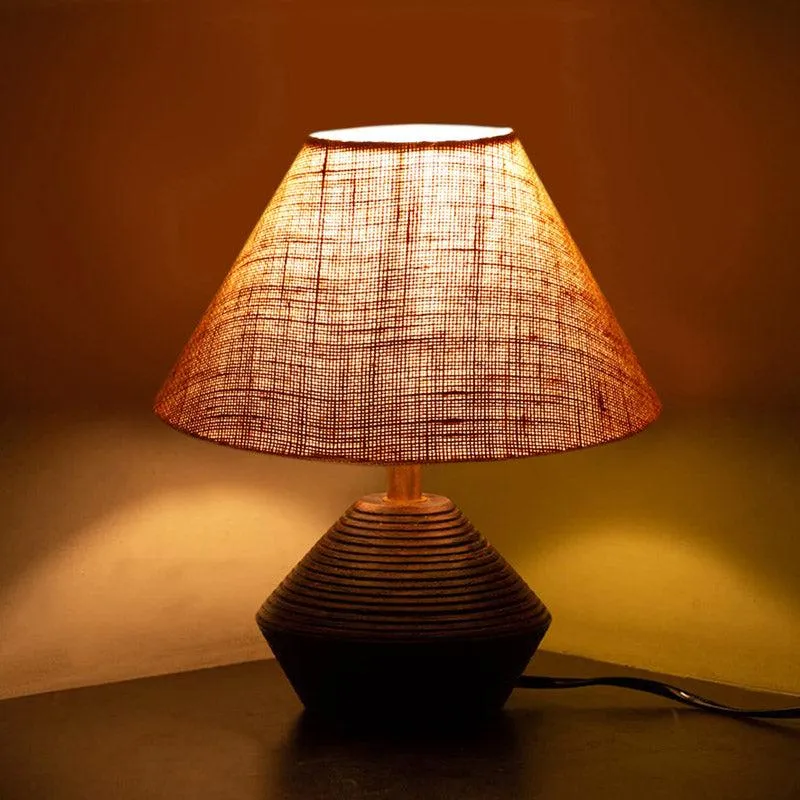 Yami Cone Wooden Table Lamp With Jute Shade - Brown,Beige media 1