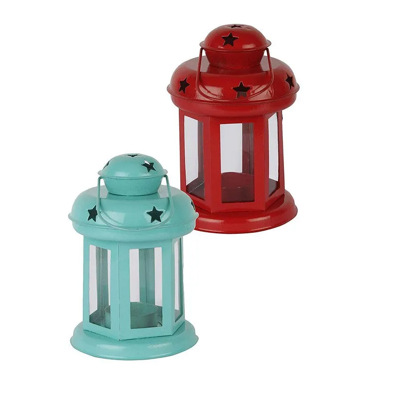Vaira Lantern Tealight Candle Holder (Aqua Blue & Red) - Set Of Two media 6